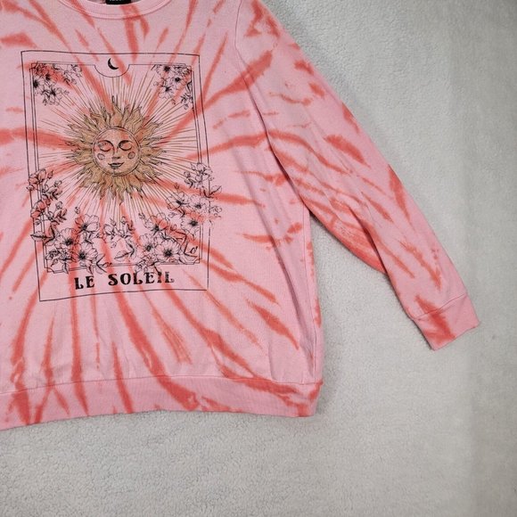 Torrid Pink Tie Dye Le Soleil Sun Moon Classic Round Neck Comfy Pullover Sweater - Picture 4 of 13